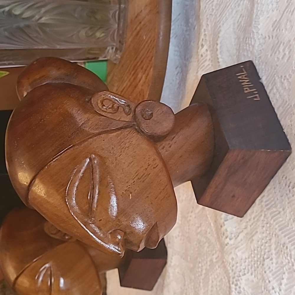 Vintage Signed J Pinal Wood Female Serene Bust Carving Woman Mexico Art 2/2